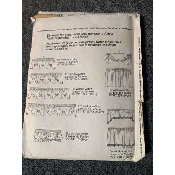 McCall's Home Dec In A Sec Pattern 5741 Window Treatments Curtains uncut - Picture 2 of 2